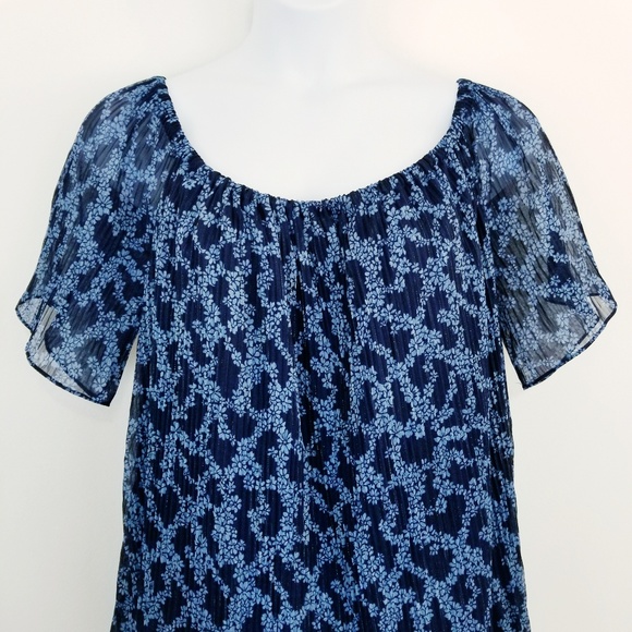 MICHAEL Michael Kors 2X Blue Floral Metallic Top - Picture 3 of 8